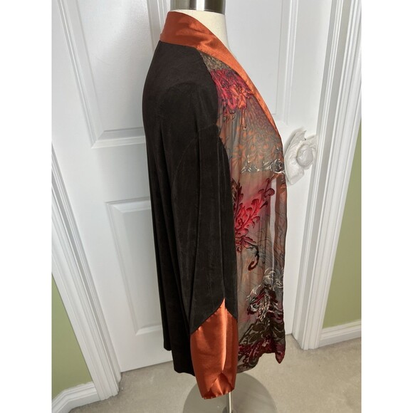 Chicos Travelers Velvet Burnout Kimono Silk Blend Slinky Cardigan Boho Size 2 L - Picture 5 of 10